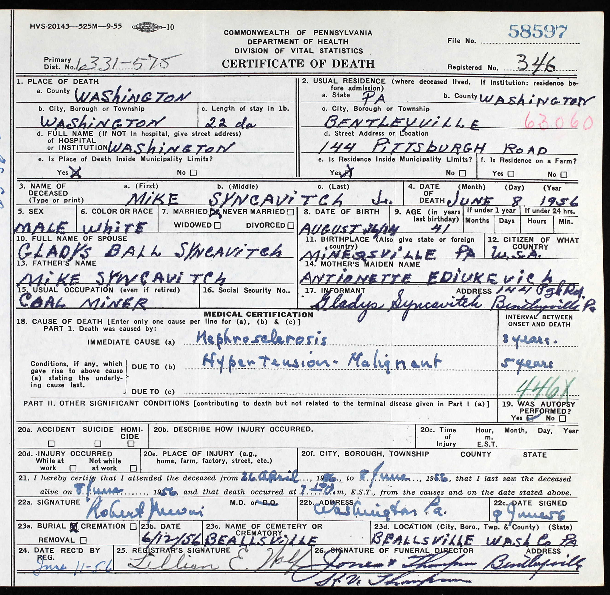 death certificate